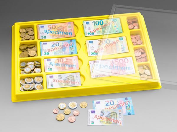 Wissner Rechengeld in Aufbewahrungsbox mit 130 Scheinen und 160 Münzen für Vorschule, Schule und Mathematik, Spielgeld für den Kaufmannsladen