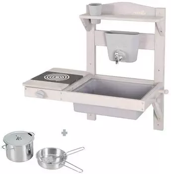 Roba Outdoor-Spielk&uuml;che Matschk&uuml;che zum H&auml;ngen mit Wasserspender & Zubeh&ouml;r grau (457001GAZU)
