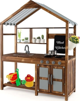 Costway Matschküche mit Vordach & Kreidetafel & Abnehmbarem Spülbecken
