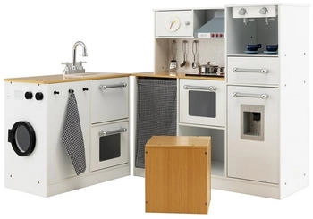 Costway Kinder-Küchenset mit Licht, Hocker, Kaffeemaschine, Wasserspender & Herd weiß