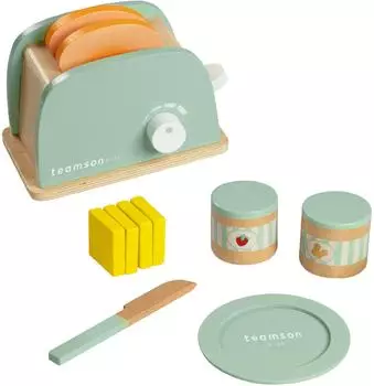 Teamson Kids Little Chef Frankfurt Holz-Toaster Spielset, 11-teilig, grün (TK-W00006)