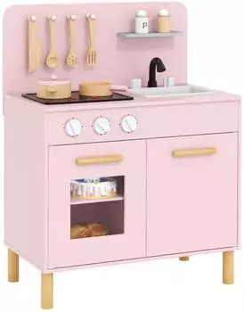 Costway Spielküche aus Holz mit Licht, Sound & Backofen, rosa