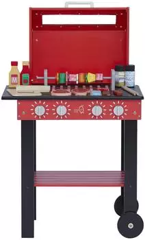 Teamson Kids Little Helper Backyard BBQ-Grill Spielset, rot, 25 Zubehörteile (TD-13544B)