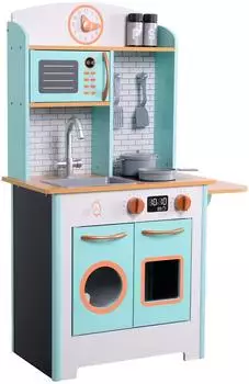 Teamson Kids Little Chef Retro Holzspielküche, blau/weiß, 7 Zubehörteile (TD-13629A)