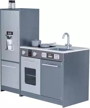 Teamson Kids Little Chef Milano Holz-Spielküche mit 10 Zubehörteilen, grau (TD-13397B)