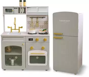 Teamson Kids Little Chef Normandy Spielküche aus Holz, modular, mintgrün, 14 Zubehörteile (T-PK-0030-00E)