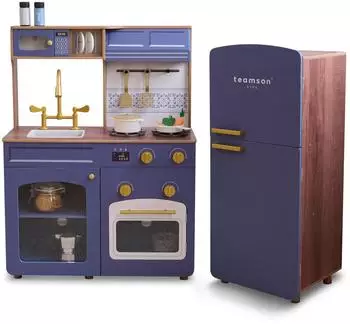Teamson Kids Little Chef Normandy Spielküche, Holz, modular, blau (T-PK-0030-00D)