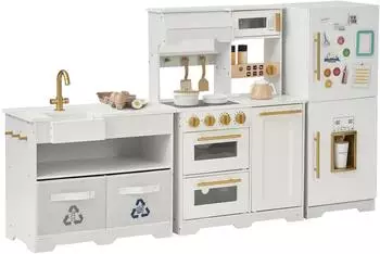 Teamson Kids Little Chef Atlanta Kinderküche modular, weiß/gold, 17 Zubehörteile (TD-13850B)