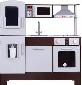 Teamson Kids Munich Kinder-Holzspielküche mit batteriebetriebener Schreibtafel, grau (TD-13411A)