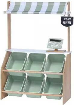 Teamson Kids Little Helper Holzmarkt Lebensmittelst&auml;nder, gr&uuml;n, 6 Zubeh&ouml;r (TD-13638A)