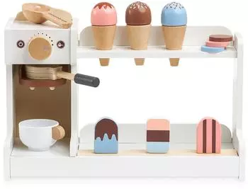 Mamabrum Kinder-Küchenset Hölzerne Eisdiele mit Kaffeemaschine, 15-teilig (MAM146 COFFEE BAR)