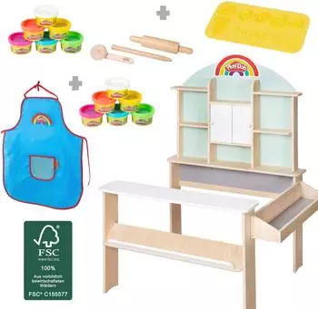 Roba Kaufladen x Play-Doh Spielset aus FSC-Holz mit Knete (480022PD1)