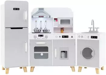 Costway Kinderküche 3in1 mit Licht & Sound, Kühlschrank, Waschmaschine