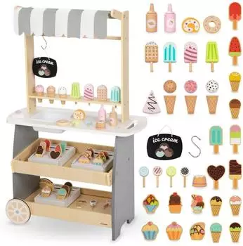 Mamabrum Holz Eiswagen Spielzeug mit Zubehör, Kinder 3+