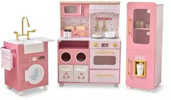 Teamson Kids Little Chef Savannah modulare Spielküche 3-teilig mit Eiswürfelbereiter & Toaster, pink
