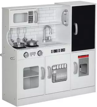 AIYAPLAY Spielküche mit Telefon, Kreidetafel & Mikrowelle, weiß (350-172V80WT)