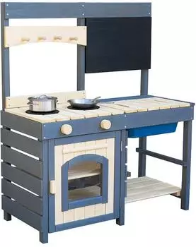 Home Deluxe MUDINO Matschküche aus Holz, grau, Outdoor
