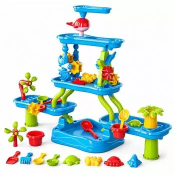 Relaxdays Wasserspieltisch Kinder, 5 Etagen, blau, Kunststoff, 78x55cm