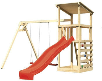 Akubi Kinderspielturm Anna mit Wellenrutsche, Kletterwand und Doppelschaukel rot (22260)