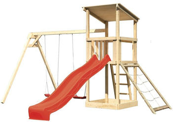 Akubi Kinderspielturm Anna mit Wellenrutsche, Netzrampe und Doppelschaukel rot (22248)