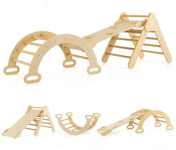 Costway Dreieckiges Kletter-Spielzeugset Holz mit Kletterdreieck Natur (07891643)