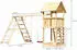 Akubi Kinderspielturm Lotti mit Doppelschaukel, Klettergerüst und Kletterwand naturbelassen (8458)