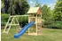 Akubi Kinderspielturm Lotti mit Wellenrutsche, Doppelschaukelanbau, Klettergerüst und Kletterwand blau (8469)