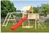 Akubi Kinderspielturm Lotti mit Wellenrutsche, Doppelschaukelanbau, Klettergerüst und Netzrampe rot (8500)