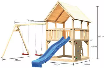 Akubi Kinderspielturm Luis mit Doppelschaukel, Kletterwand und Wellenrutsche blau (8710) – Vielseitige Ausstattung für maximalen Spielspaß