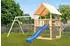 Akubi Kinderspielturm Luis mit Doppelschaukel, Kletterwand und Wellenrutsche blau (8710)