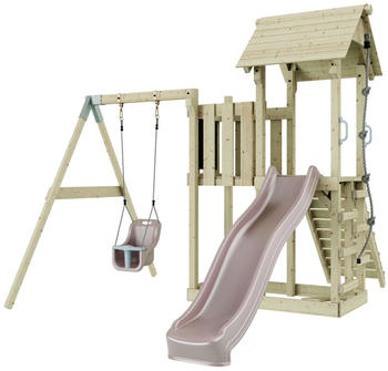 PolarPlay Spielturm Bergen mit Babyschaukel Altrosa