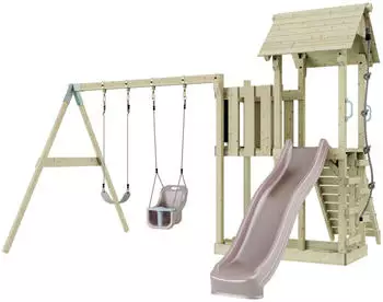 PolarPlay Spielturm Uppsala mit Babyschaukel Altrosa