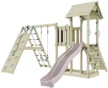 PolarPlay Spielturm Far&ouml; mit Kinderschaukel Altrosa
