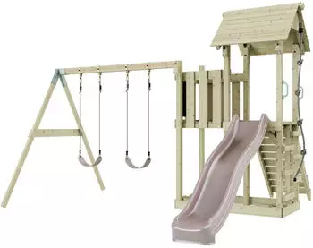 PolarPlay Spielturm Uppsala mit Kinderschaukel Altrosa