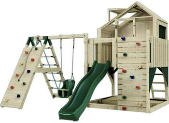PolarPlay Spielturm Anika Babyschaukel Kletterwand Rutsche Grün