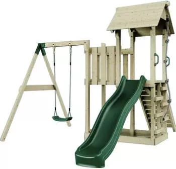 PolarPlay Spielturm Bergen Schaukel Kletterwand Rutsche Gr&uuml;n