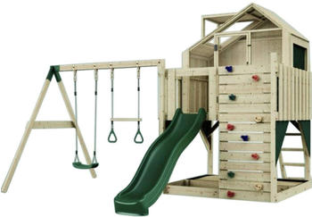 PolarPlay Spielturm Lasse Schaukel Trapezstange Kletterwand Rutsche Grün