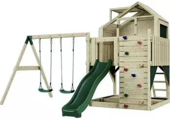 PolarPlay Spielturm Lasse Schaukeln Kletterwand Rutsche Gr&uuml;n