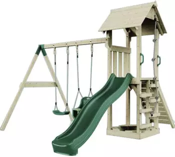 PolarPlay Spielturm Vimmerby Schaukel Babyschaukel Rutsche Gr&uuml;n