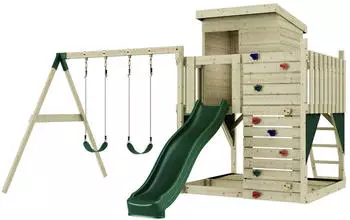 PolarPlay Bj&ouml;rn mit Kinderschaukel Rutsche in Gr&uuml;n