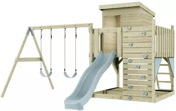 PolarPlay Bj&ouml;rn mit Kinderschaukel Rutsche in Eisblau