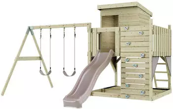 PolarPlay Bj&ouml;rn mit Kinderschaukel Rutsche in Altrosa