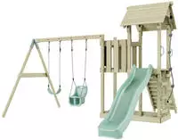 Spielturm Uppsala Aus Holz In Gr&uuml;nbabyschaukel - Polarplay