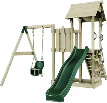 PolarPlay Spielturm Bergen Babyschaukel Kletterwand Rutsche Gr&uuml;n
