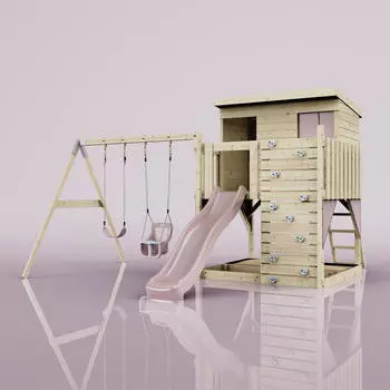 PolarPlay Spielturm Nils mit Babyschaukel Altrosa (O4.5.00532.7)