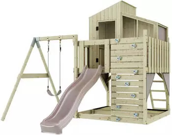 PolarPlay Spielturm Lotta mit Kinderschaukel Altrosa