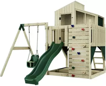 PolarPlay Spielturm Lotta Babyschaukel Kletterwand Rutsche Gr&uuml;n