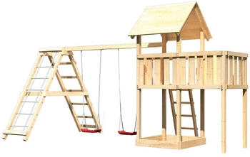 Akubi Kinderspielturm Lotti mit Doppelschaukel, Klettergerüst naturbelassen (8434)
