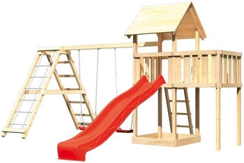 Akubi Kinderspielturm Lotti mit Wellenrutsche, Doppelschaukelanbau, Klettergerüst und rot (1745)