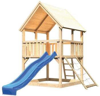 Akubi Kinderspielturm Luis mit Wellenrutsche und Netzrampe blau (9409)